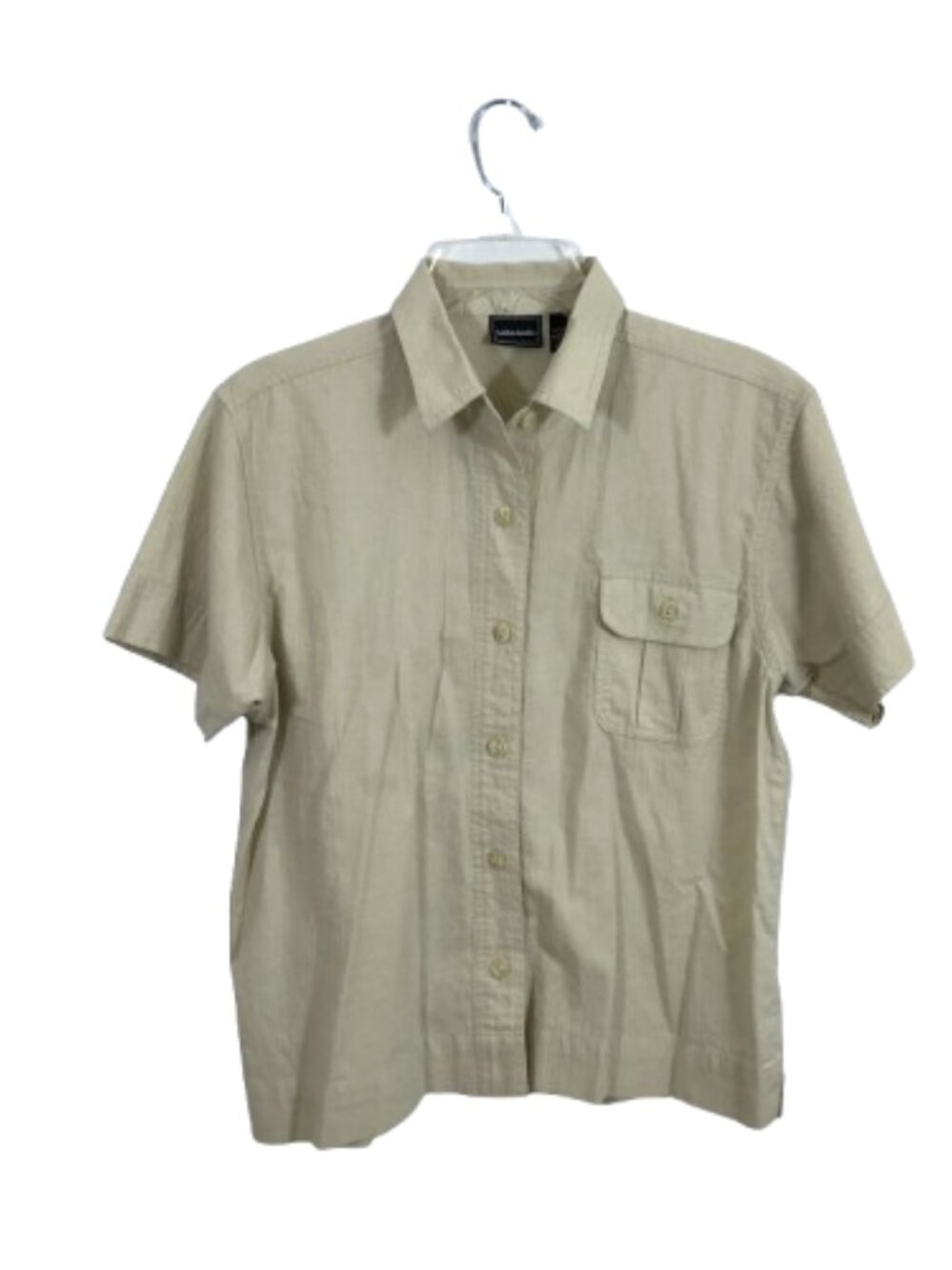 Bobbie Brooks Short Sleeve Button Down Casual Shirt Cream Tan Women L, 14-16